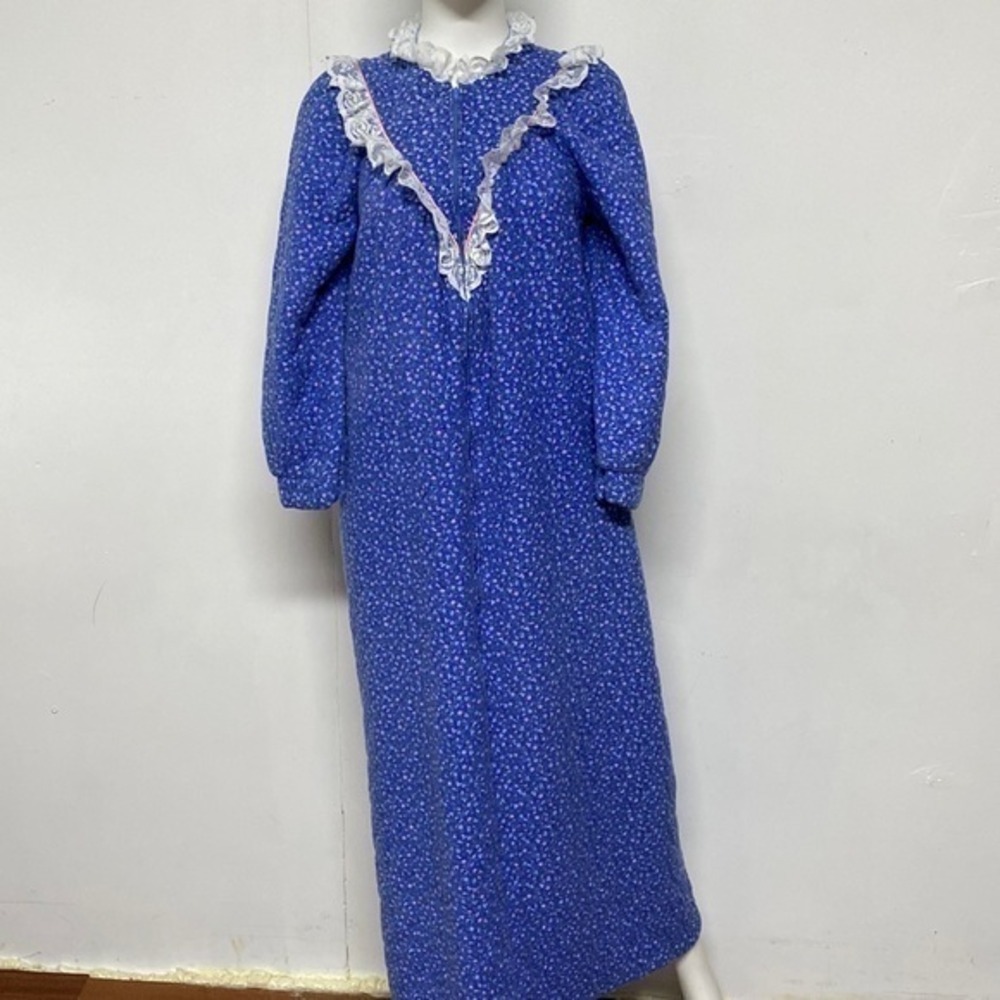 Vtg Jennifer‎ Dale Blue Flannel housecoat